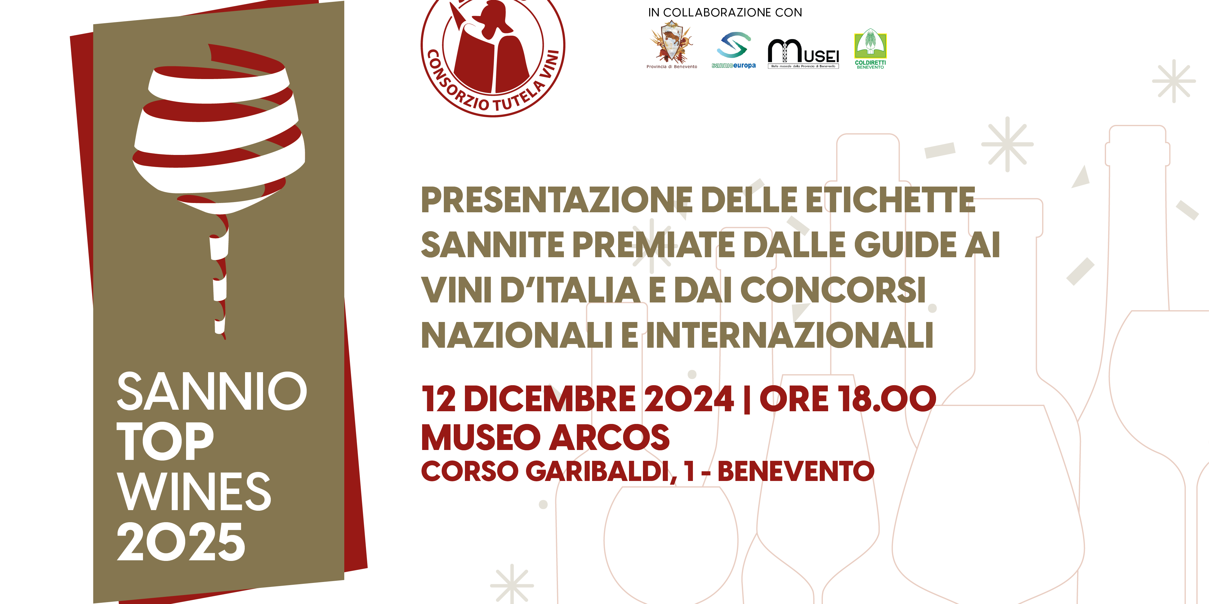 Giovedì 12 dicembre, al Museo Arcos, si terrà il Sannio Top Wines 2025